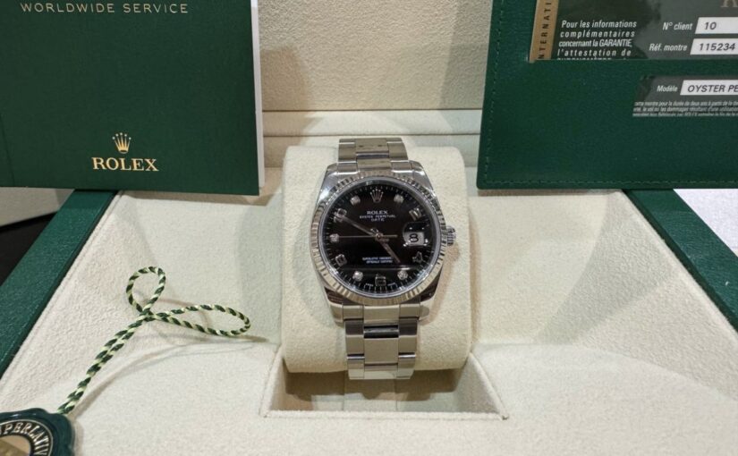ROLEX OYSTER DATE CADRAN NOIR 34MM DIAMOND 